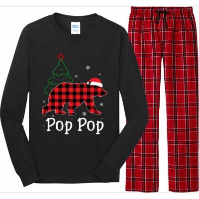 Funny Xmas Red Plaid Pop Pop Bear Ugly Christmas Sweater Gift Long Sleeve Pajama Set