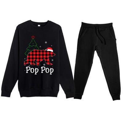 Funny Xmas Red Plaid Pop Pop Bear Ugly Christmas Sweater Gift Premium Crewneck Sweatsuit Set