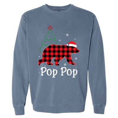 Funny Xmas Red Plaid Pop Pop Bear Ugly Christmas Sweater Gift Garment-Dyed Sweatshirt