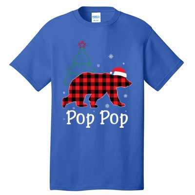 Funny Xmas Red Plaid Pop Pop Bear Ugly Christmas Sweater Gift Tall T-Shirt