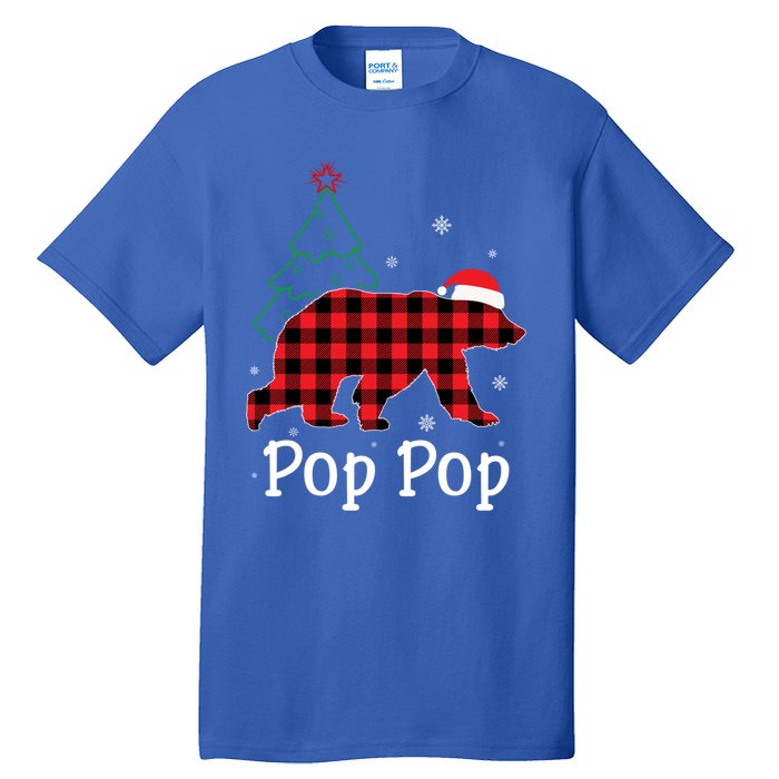 Funny Xmas Red Plaid Pop Pop Bear Ugly Christmas Sweater Gift Tall T-Shirt