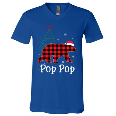 Funny Xmas Red Plaid Pop Pop Bear Ugly Christmas Sweater Gift V-Neck T-Shirt