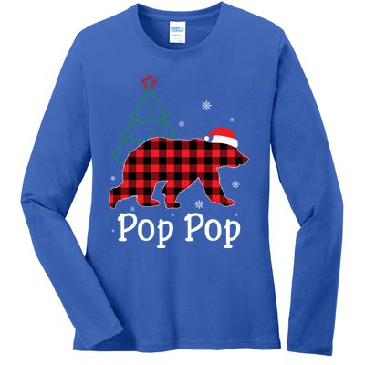 Funny Xmas Red Plaid Pop Pop Bear Ugly Christmas Sweater Gift Ladies Long Sleeve Shirt