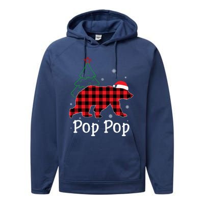 Funny Xmas Red Plaid Pop Pop Bear Ugly Christmas Sweater Gift Performance Fleece Hoodie