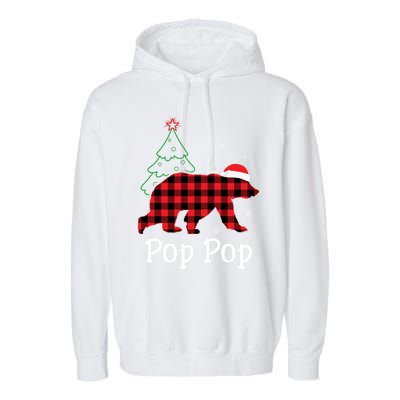 Funny Xmas Red Plaid Pop Pop Bear Ugly Christmas Sweater Gift Garment-Dyed Fleece Hoodie