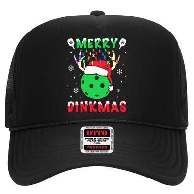 Funny Xmas Reindeer Santa Merry Pickleball Christmas  High Crown Mesh Back Trucker Hat