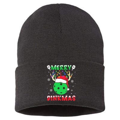 Funny Xmas Reindeer Santa Merry Pickleball Christmas  Sustainable Knit Beanie