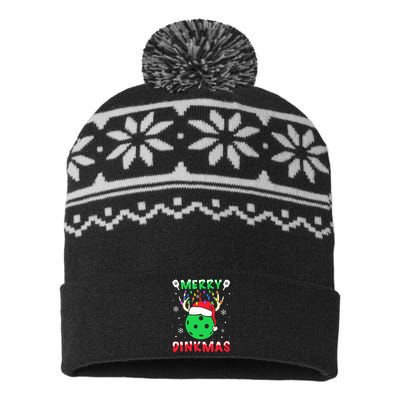 Funny Xmas Reindeer Santa Merry Pickleball Christmas  USA-Made Snowflake Beanie