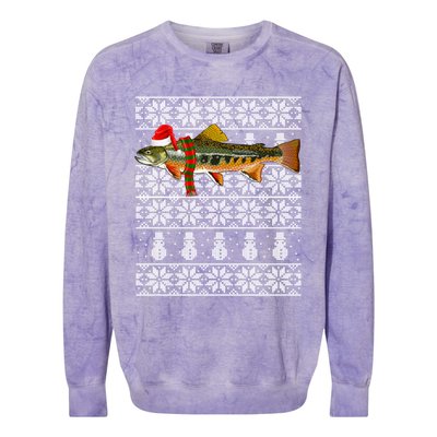 Fish Xmas Santa Hat Brook Trout Ugly Christmas Swea Colorblast Crewneck Sweatshirt