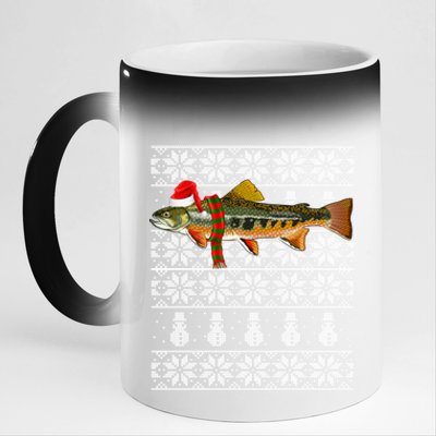 Fish Xmas Santa Hat Brook Trout Ugly Christmas Swea 11oz Black Color Changing Mug