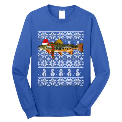 Fish Xmas Santa Hat Brook Trout Ugly Christmas Swea Long Sleeve Shirt