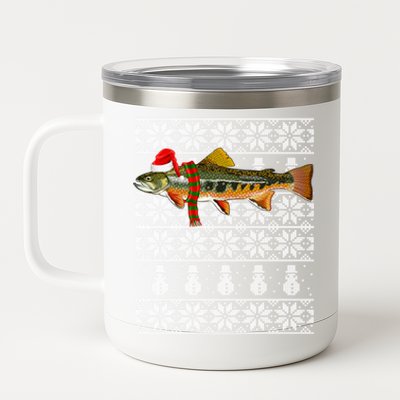 Fish Xmas Santa Hat Brook Trout Ugly Christmas Swea 12 oz Stainless Steel Tumbler Cup