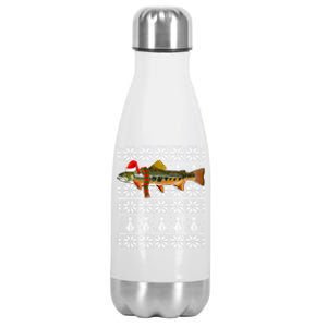 Fish Xmas Santa Hat Brook Trout Ugly Christmas Swea Stainless Steel Insulated Water Bottle