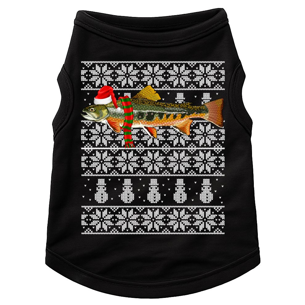 Fish Xmas Santa Hat Brook Trout Ugly Christmas Funny Gift Doggie Tank
