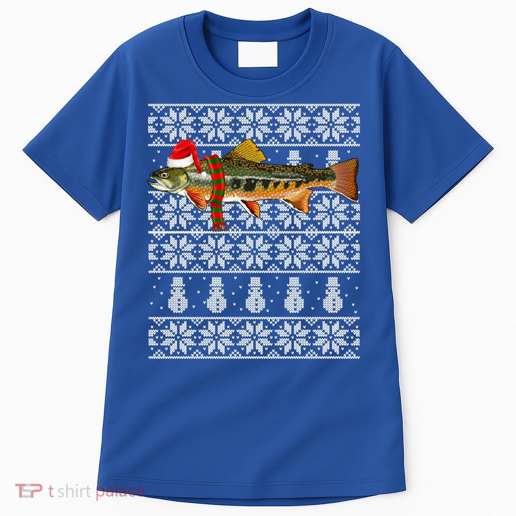 Fish Xmas Santa Hat Brook Trout Ugly Christmas Funny Gift Tall T-Shirt
