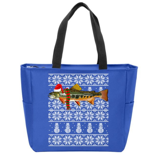 Fish Xmas Santa Hat Brook Trout Ugly Christmas Funny Gift Zip Tote Bag