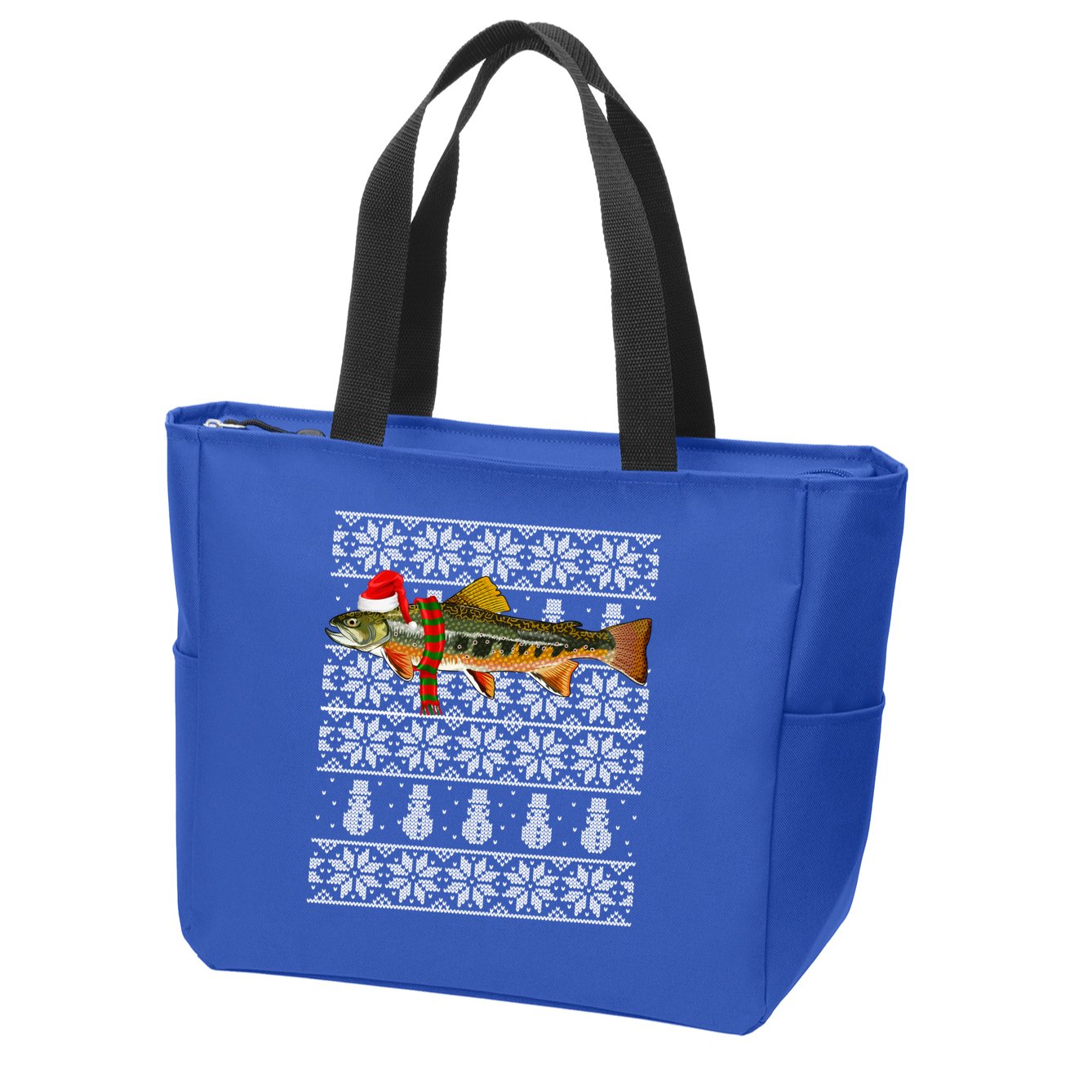 Fish Xmas Santa Hat Brook Trout Ugly Christmas Funny Gift Zip Tote Bag