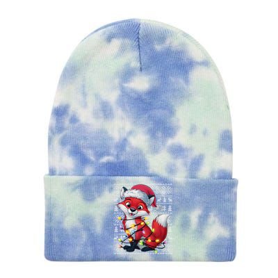 Fox Xmas Style Ugly Santa Fox Christmas Tie Dye 12in Knit Beanie