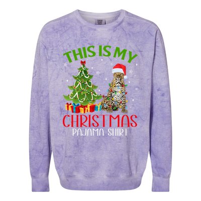 Funny Xmas Santa Lights This Is My Leopard Christmas Pajama Great Gift Colorblast Crewneck Sweatshirt