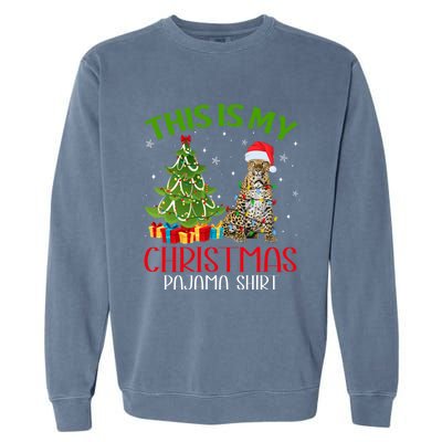 Funny Xmas Santa Lights This Is My Leopard Christmas Pajama Great Gift Garment-Dyed Sweatshirt