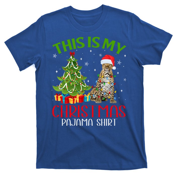 Funny Xmas Santa Lights This Is My Leopard Christmas Pajama Great Gift T-Shirt