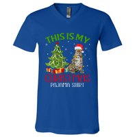 Funny Xmas Santa Lights This Is My Leopard Christmas Pajama Great Gift V-Neck T-Shirt