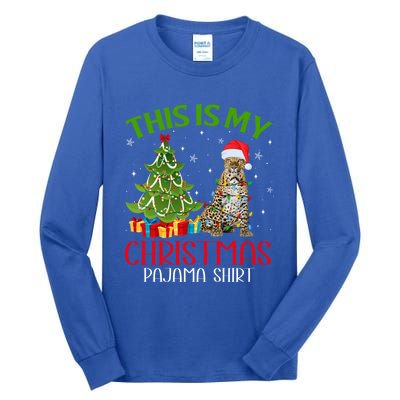 Funny Xmas Santa Lights This Is My Leopard Christmas Pajama Great Gift Tall Long Sleeve T-Shirt