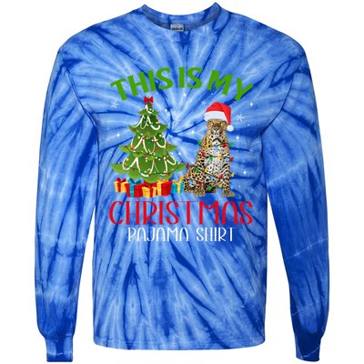 Funny Xmas Santa Lights This Is My Leopard Christmas Pajama Great Gift Tie-Dye Long Sleeve Shirt