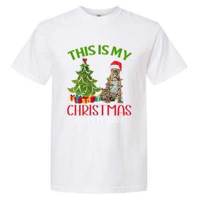 Funny Xmas Santa Lights This Is My Leopard Christmas Pajama Great Gift Garment-Dyed Heavyweight T-Shirt