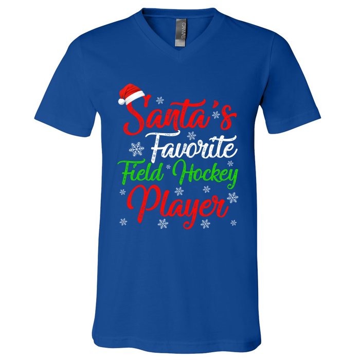 Funny Xmas Santas Favorite Field Hockey Player Christmas Funny Gift V-Neck T-Shirt