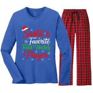 Funny Xmas Santas Favorite Field Hockey Player Christmas Funny Gift Women's Long Sleeve Flannel Pajama Set 