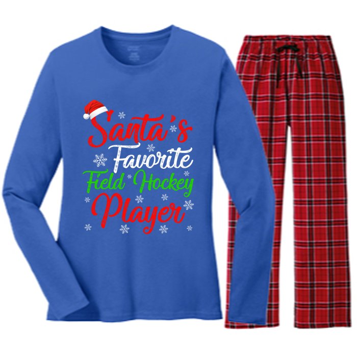 Funny Xmas Santas Favorite Field Hockey Player Christmas Funny Gift Women's Long Sleeve Flannel Pajama Set 