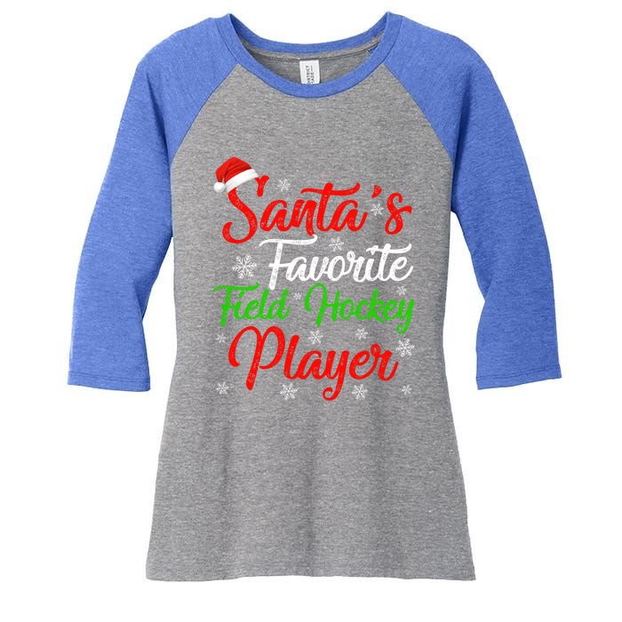 Funny Xmas Santas Favorite Field Hockey Player Christmas Funny Gift Women's Tri-Blend 3/4-Sleeve Raglan Shirt