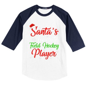 Funny Xmas Santas Favorite Field Hockey Player Christmas Funny Gift Baseball Sleeve Shirt