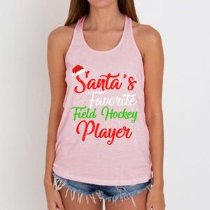 Funny Xmas Santas Favorite Field Hockey Player Christmas Funny Gift Women's Knotted Racerback Tank