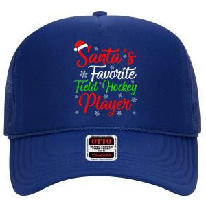 Funny Xmas Santas Favorite Field Hockey Player Christmas Funny Gift High Crown Mesh Back Trucker Hat