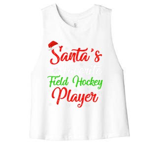 Funny Xmas Santas Favorite Field Hockey Player Christmas Funny Gift Women's Racerback Cropped Tank