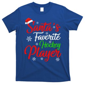 Funny Xmas Santas Favorite Hockey Player Christmas Gift T-Shirt