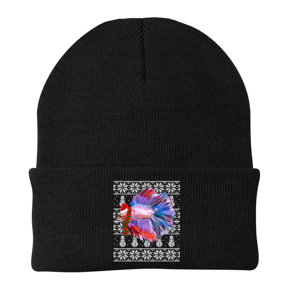 Fish Xmas Santa Hat Betta Fish Ugly Christmas Gift Beanie