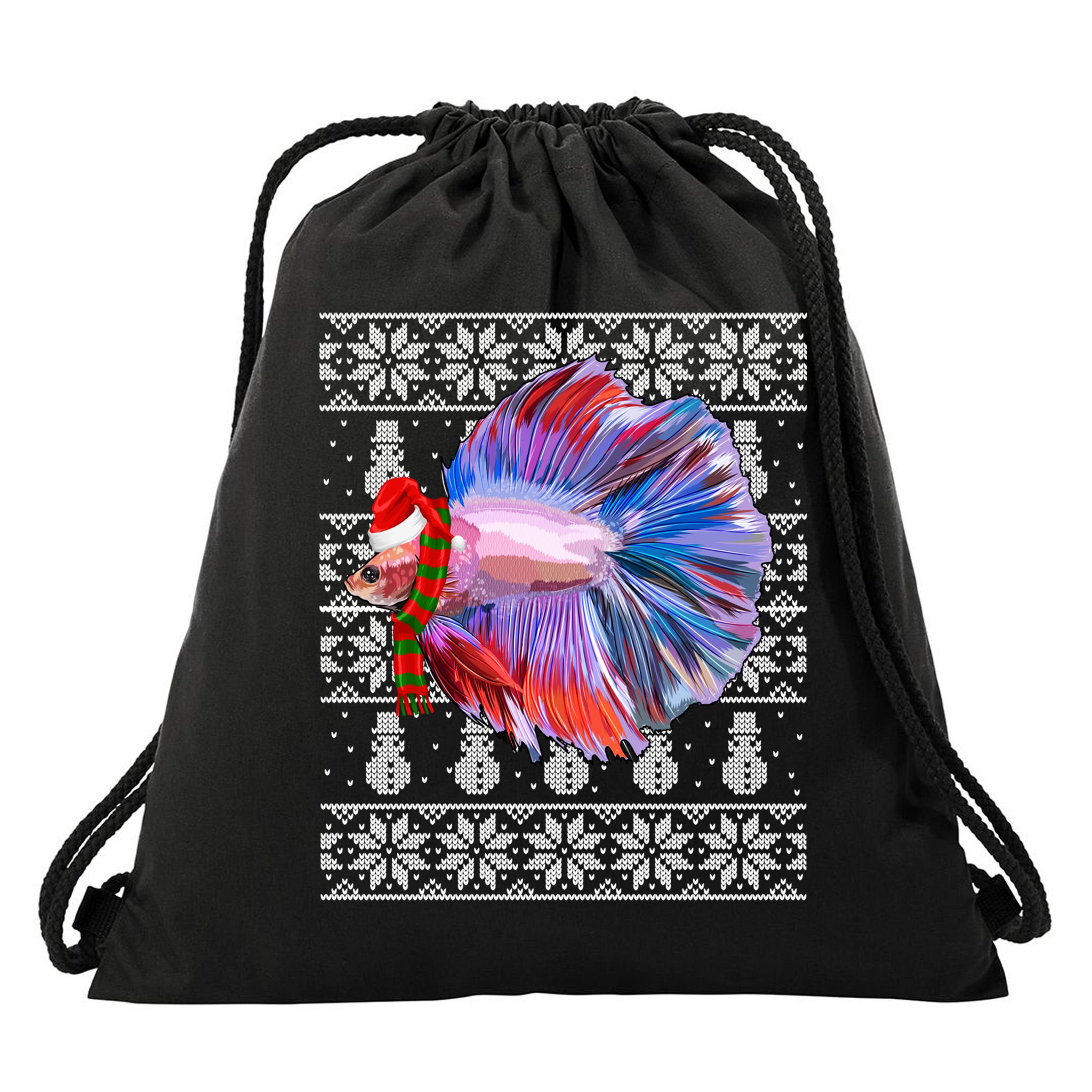 Fish Xmas Santa Hat Betta Fish Ugly Christmas Gift Drawstring Bag