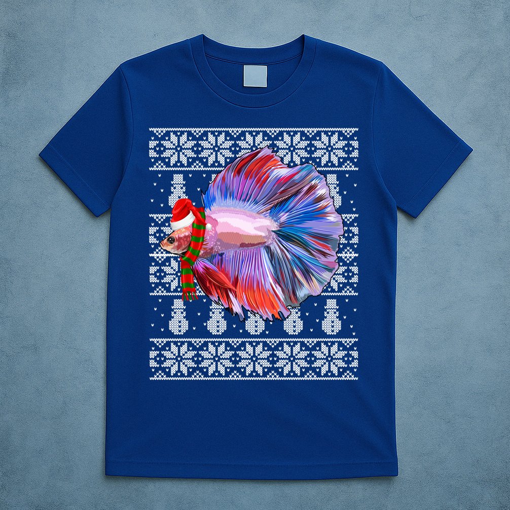 Fish Xmas Santa Hat Betta Fish Ugly Christmas Gift T-Shirt