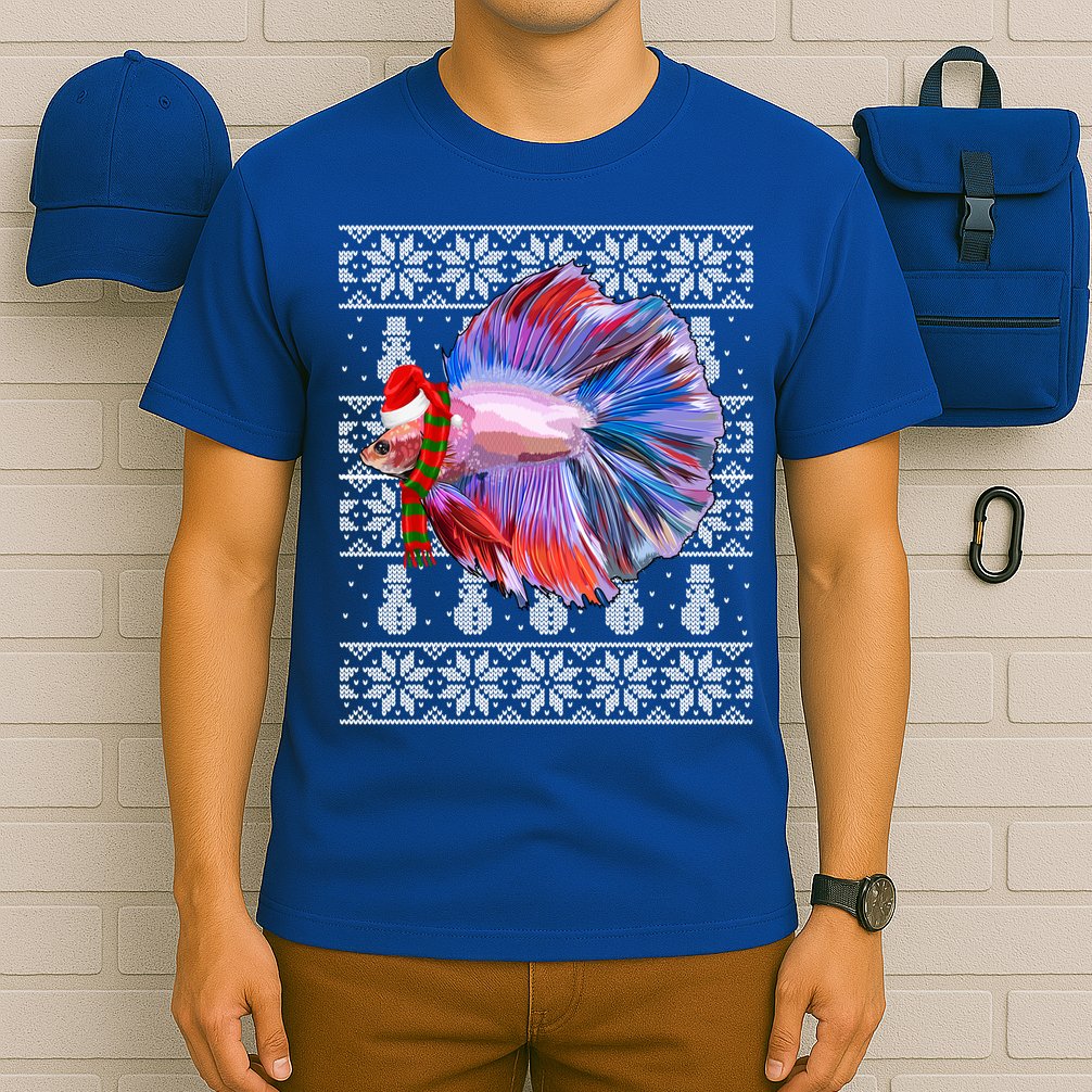 Fish Xmas Santa Hat Betta Fish Ugly Christmas Gift T-Shirt