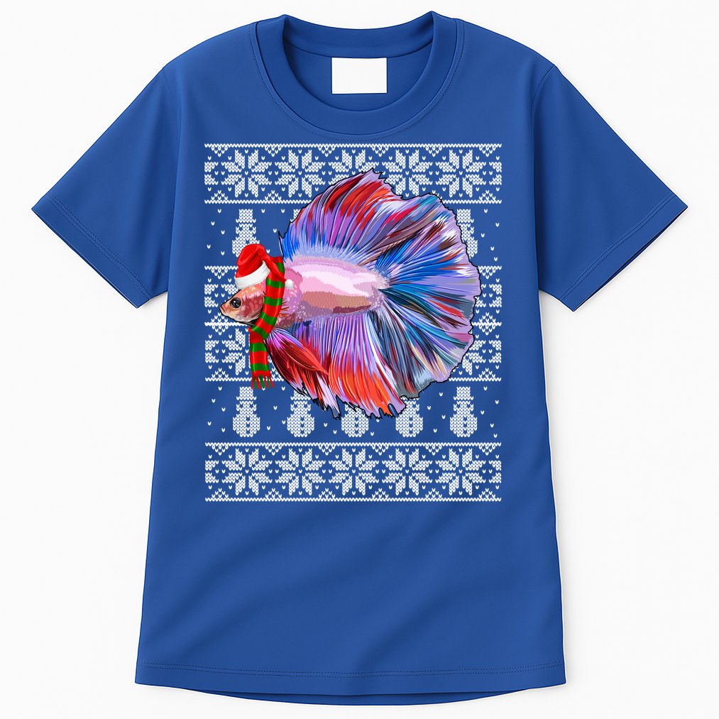 Fish Xmas Santa Hat Betta Fish Ugly Christmas Gift Tall T-Shirt