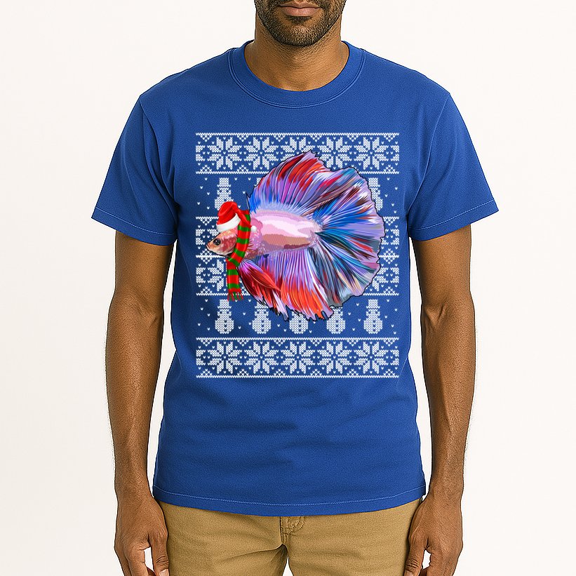 Fish Xmas Santa Hat Betta Fish Ugly Christmas Gift Tall T-Shirt