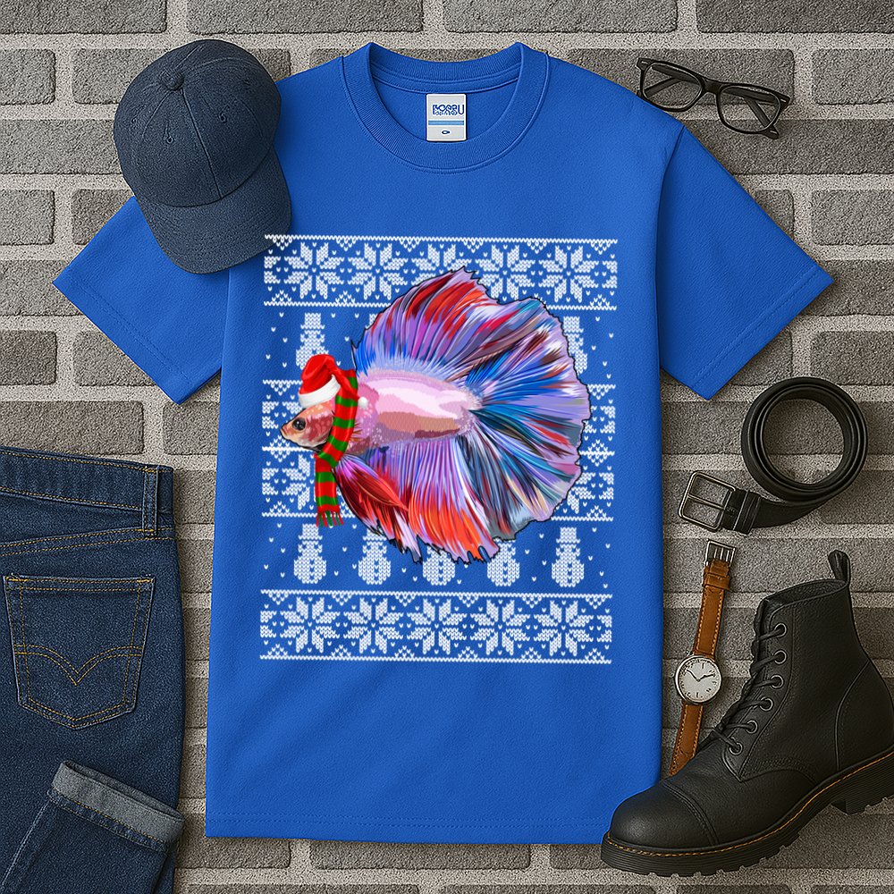 Fish Xmas Santa Hat Betta Fish Ugly Christmas Gift Tall T-Shirt