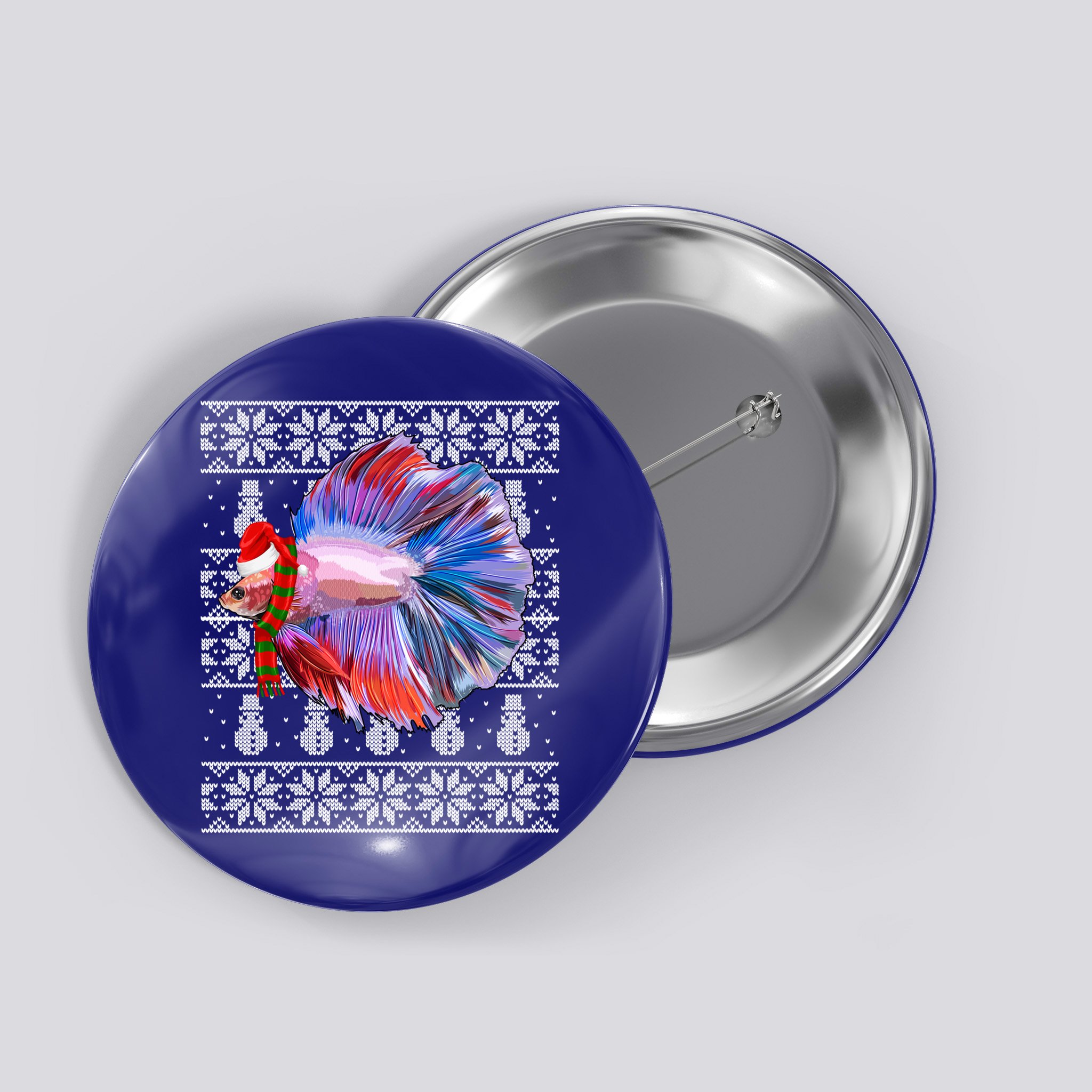 Fish Xmas Santa Hat Betta Fish Ugly Christmas Gift Button