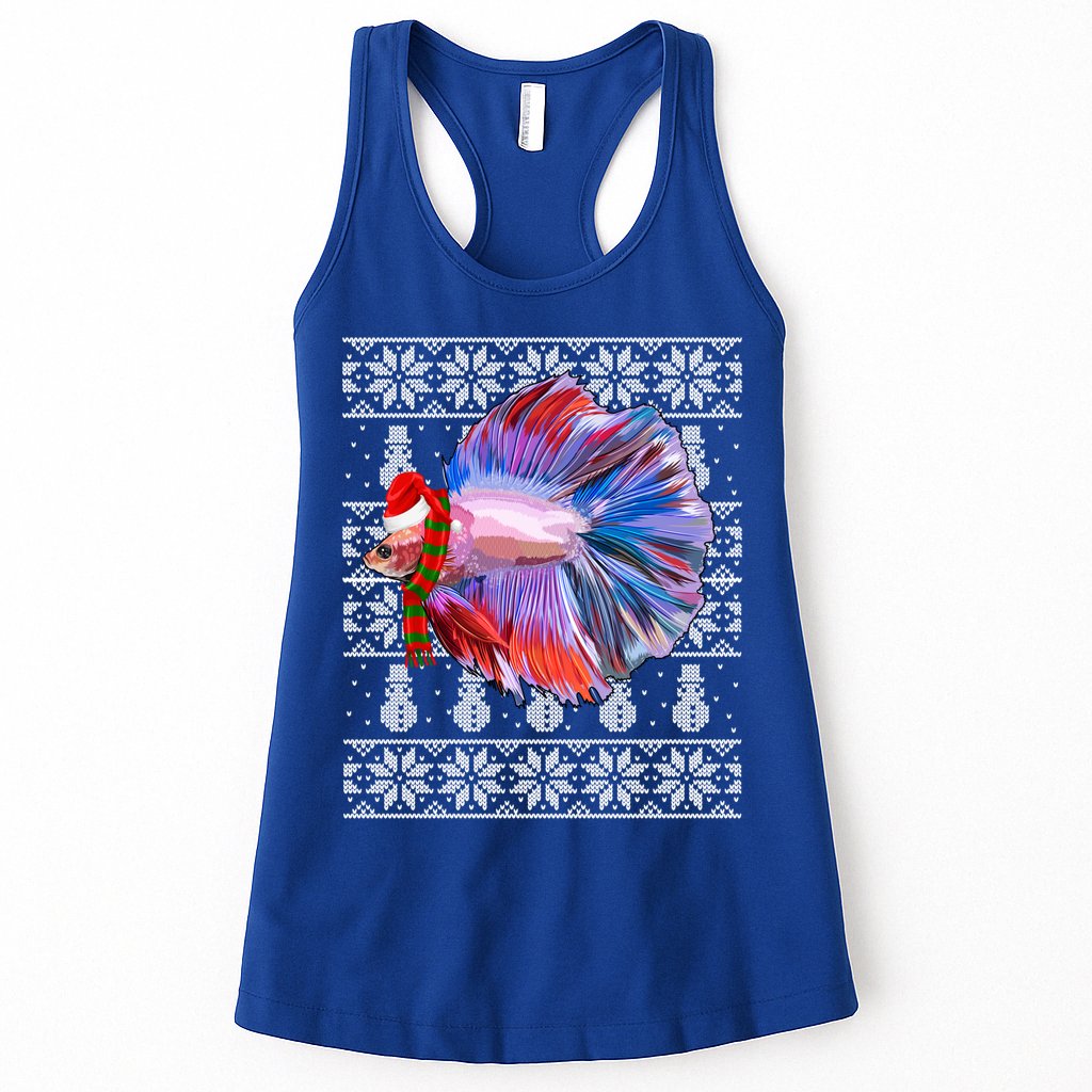 Fish Xmas Santa Hat Betta Fish Ugly Christmas Gift Womens Tank Top