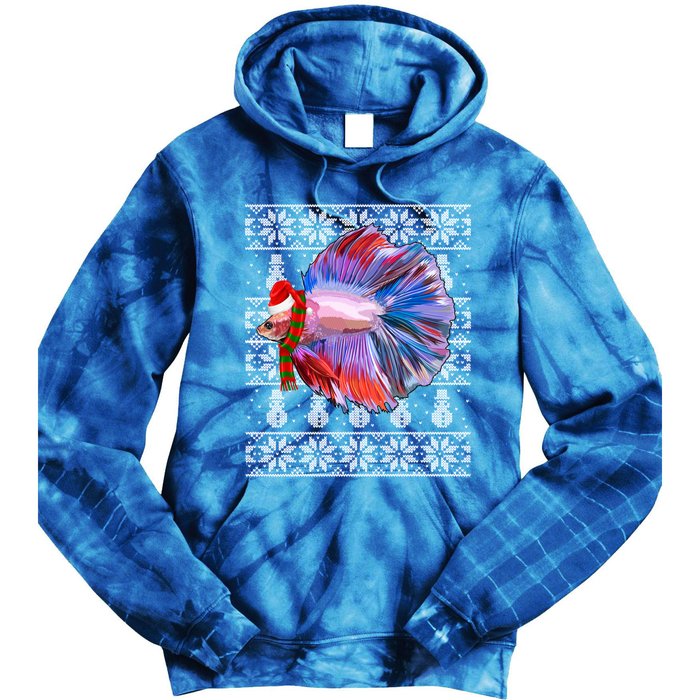 Fish Xmas Santa Hat Betta Fish Ugly Christmas Gift Tie Dye Hoodie