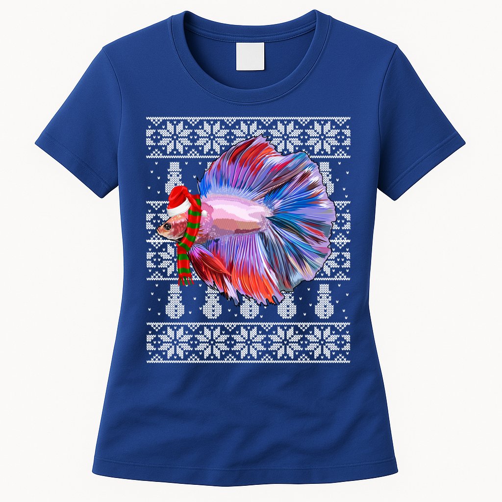 Fish Xmas Santa Hat Betta Fish Ugly Christmas Gift Womens T-Shirt