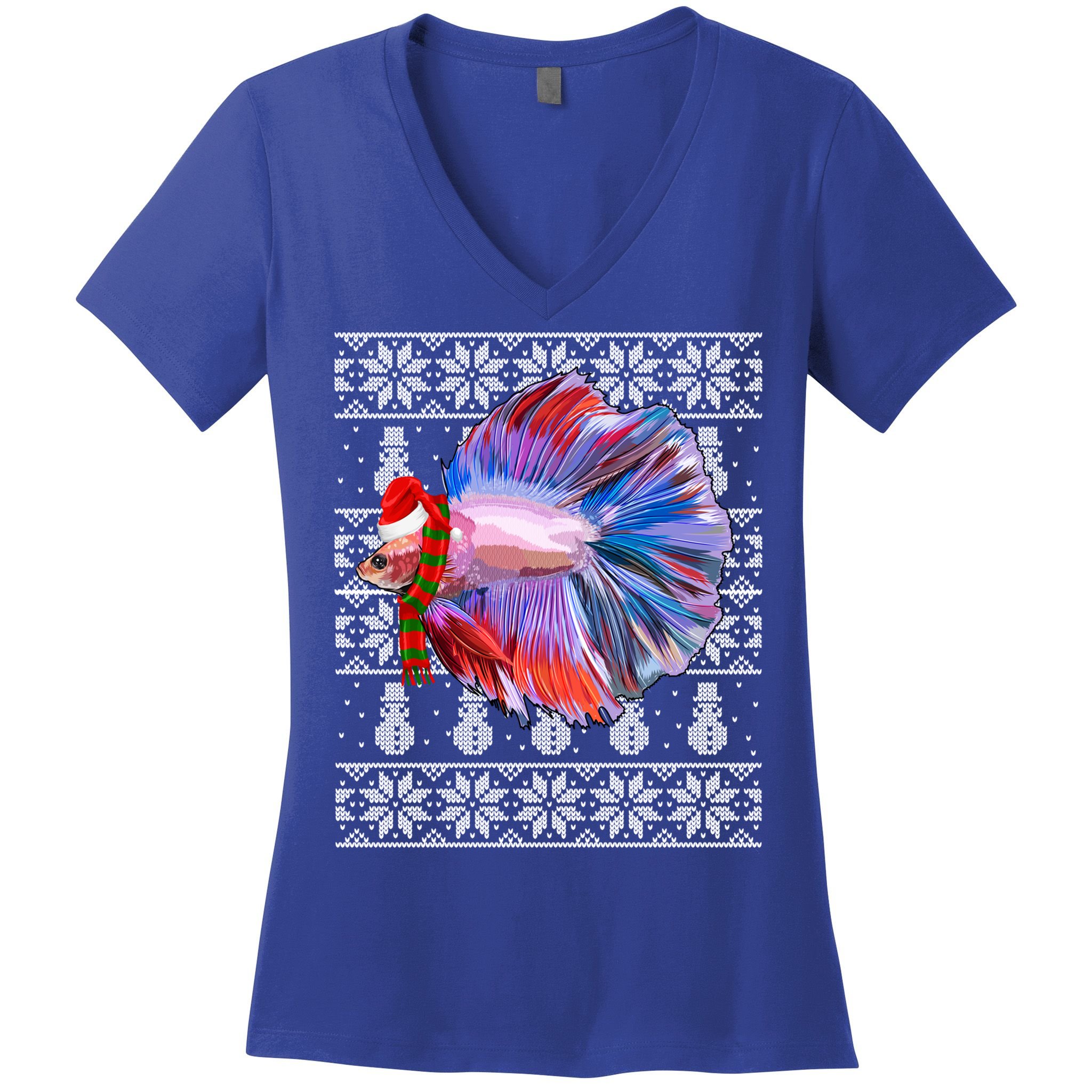 Fish Xmas Santa Hat Betta Fish Ugly Christmas Gift Women's V-Neck T-Shirt
